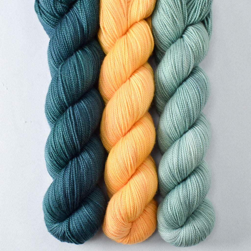 Blackwatch, Coreopsis, and Coconut Bay - Miss Babs Yummy 2-Ply Trio