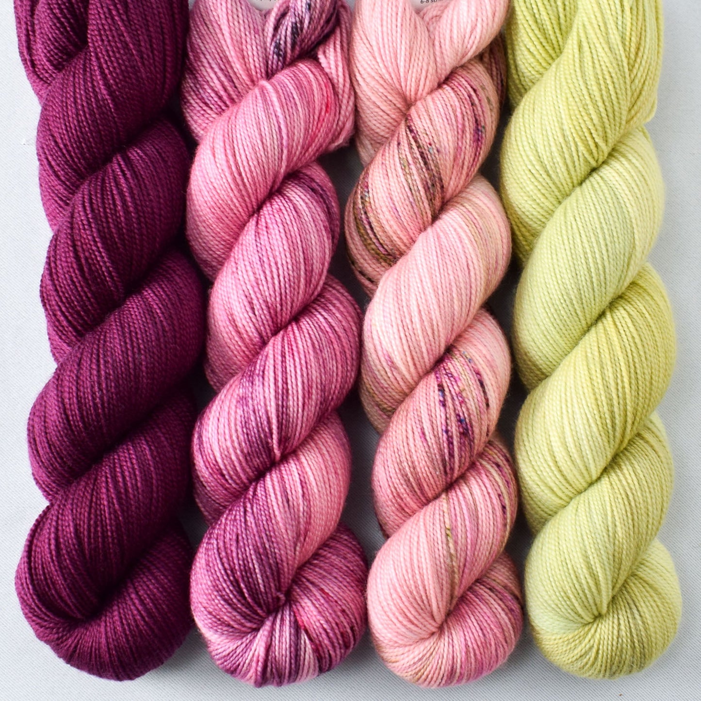 Bougainvillea, Beetroot, Eyelash Weed, and Olive Rush - Miss Babs Yummy 2-Ply Quartet