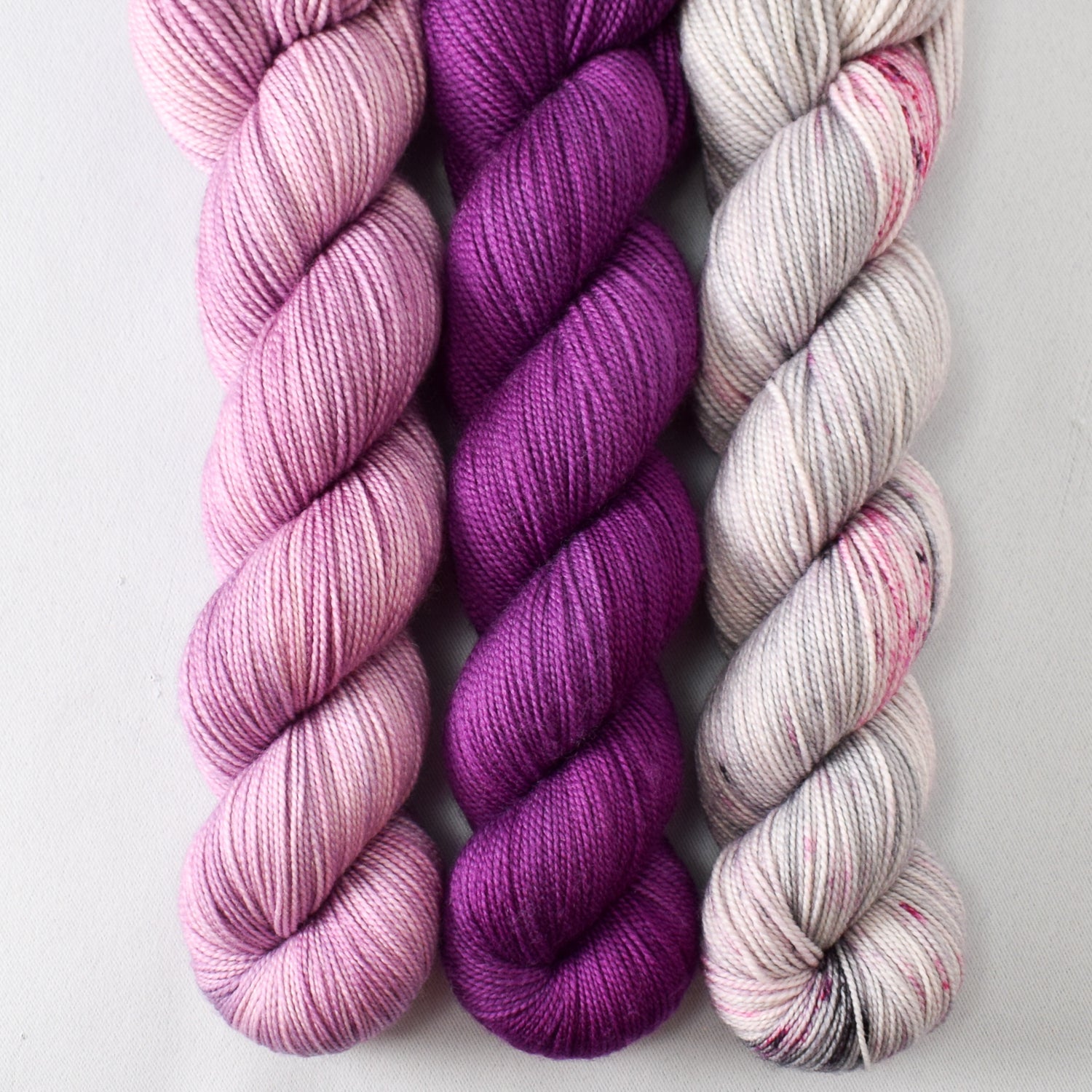 Broadway Melody, Boysenberry, and Hearts and Arrows - Miss Babs Yummy 2-Ply Trio