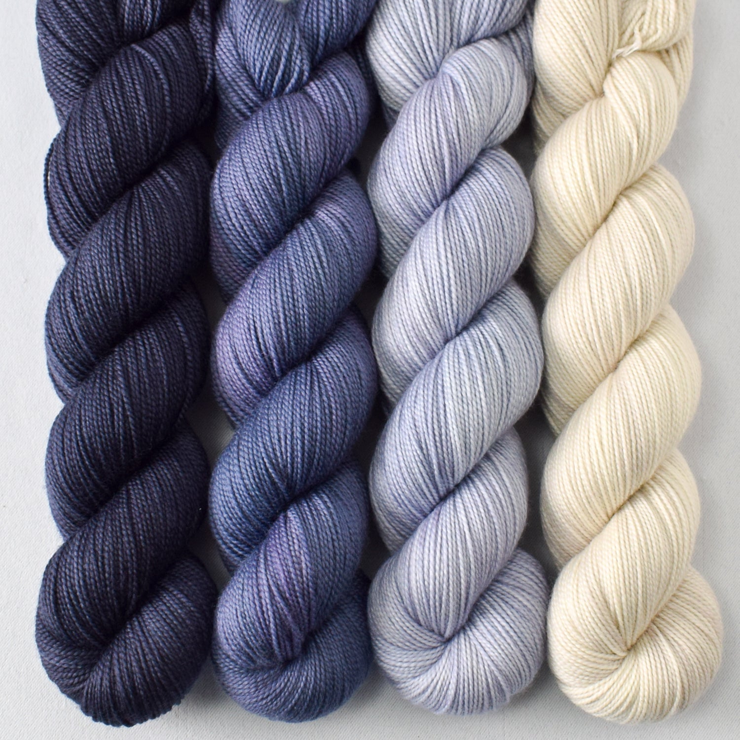 Cascara, Tanzanite, Whiteout, and Plover - Miss Babs Yummy 2-Ply Quartet