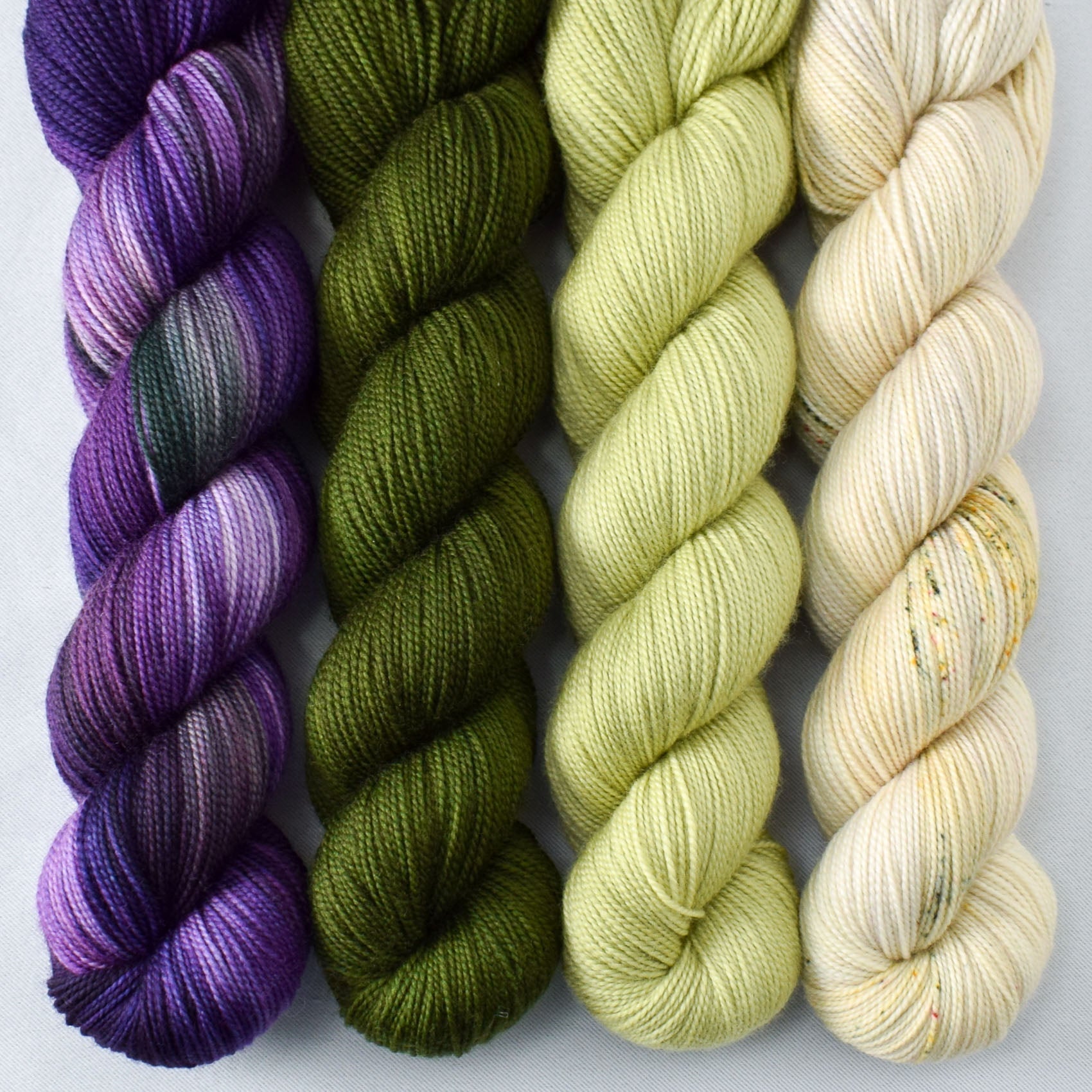 Irises, Dark Terrapin Station, Frog Belly, and Sea Glass - Miss Babs Yummy 2-Ply Quartet