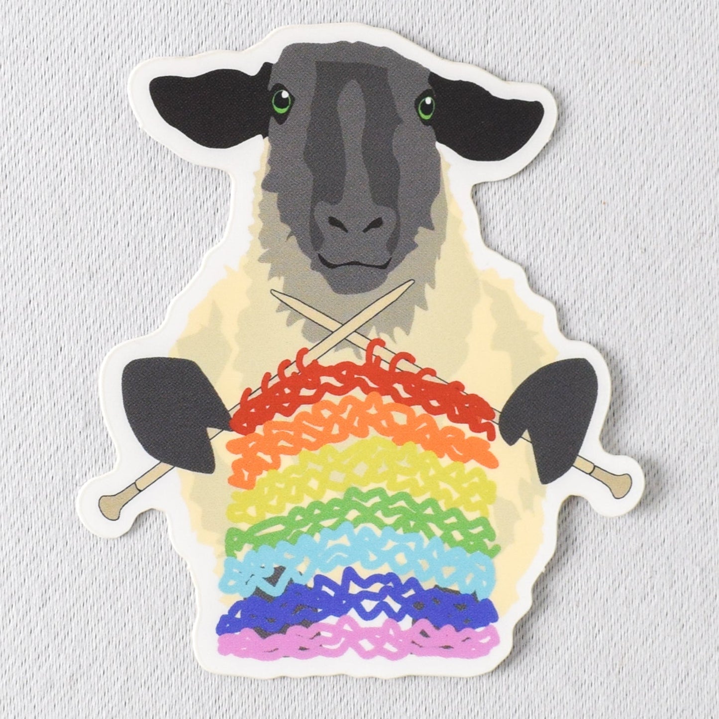 Sheep Knitting Rainbow Vinyl Sticker - Miss Babs Notions