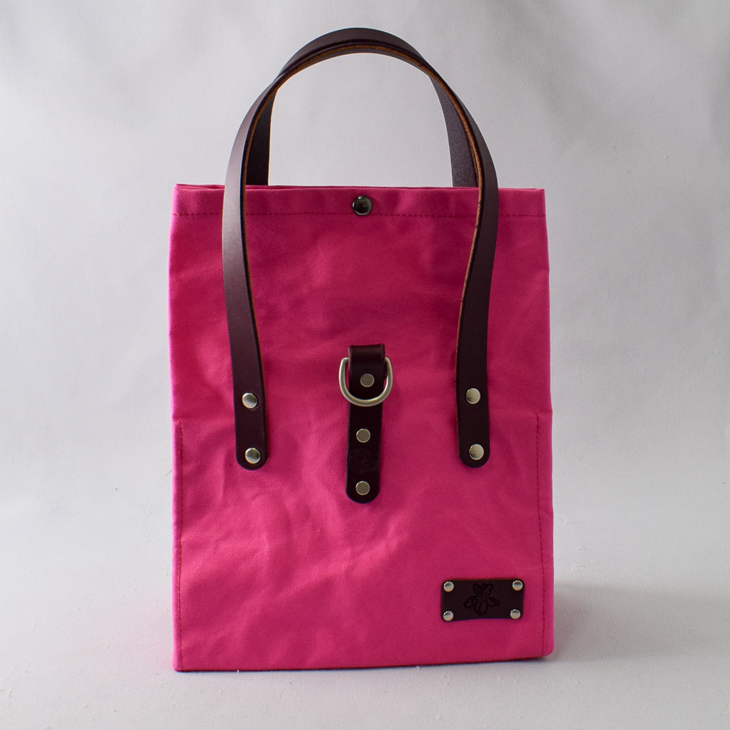 Bright Pink Bag No. 2 with Burgundy Leather - On the Go Bag