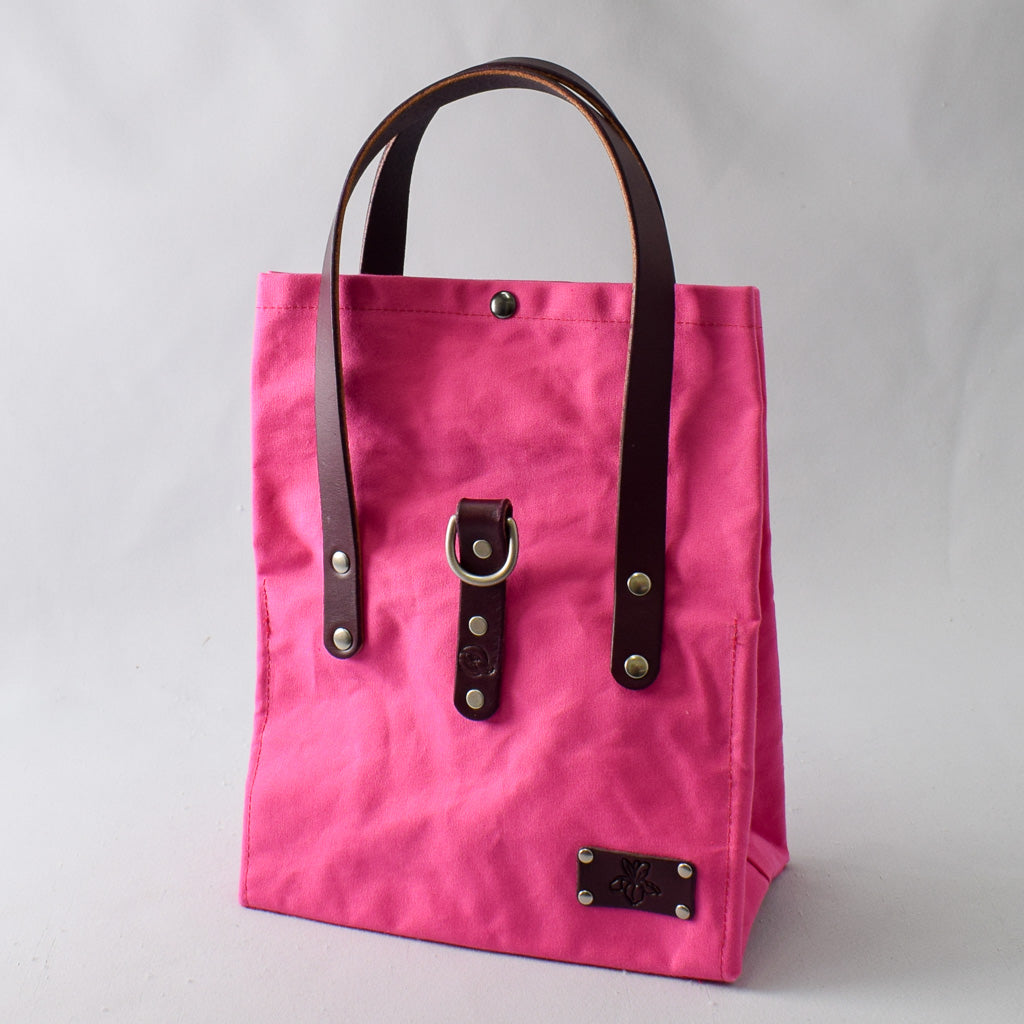 Bright Pink Bag No. 2 with Burgundy Leather - On the Go Bag