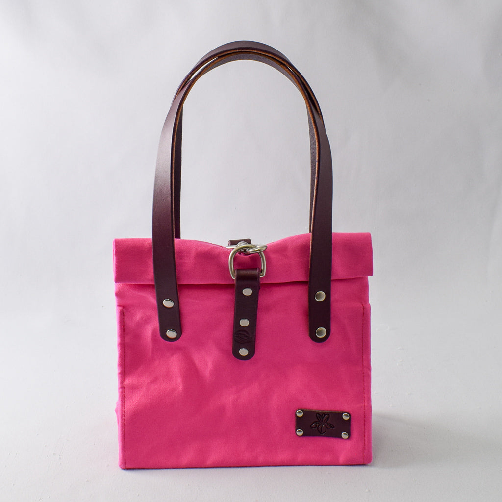 Bright Pink Bag No. 2 with Burgundy Leather - On the Go Bag